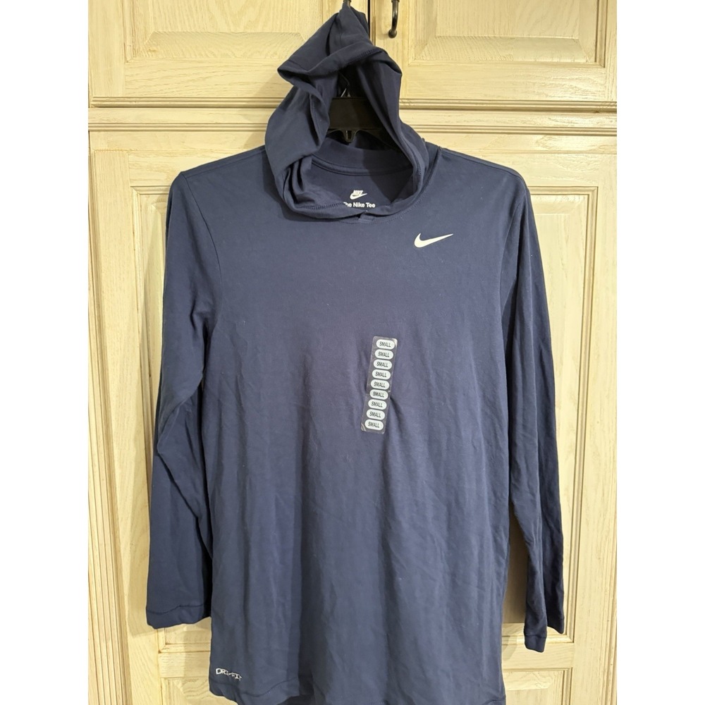 Nike Men's Dz Small Dri Fit Long Sleeve T Shirt Hoodie Navy Blue CJ1696 419 NWT